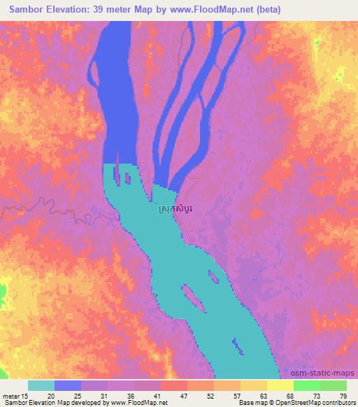 Sambor,Cambodia Elevation Map