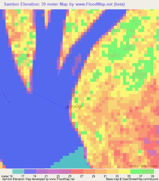 Sambor,Cambodia Elevation Map
