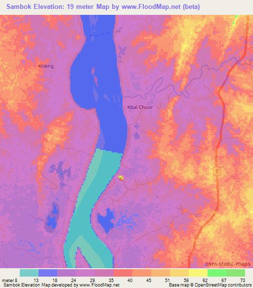 Sambok,Cambodia Elevation Map