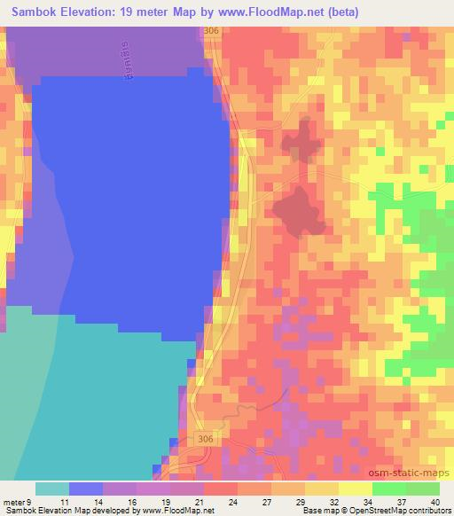 Sambok,Cambodia Elevation Map