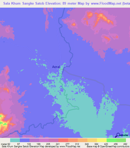 Sala Khum Sangke Satob,Cambodia Elevation Map