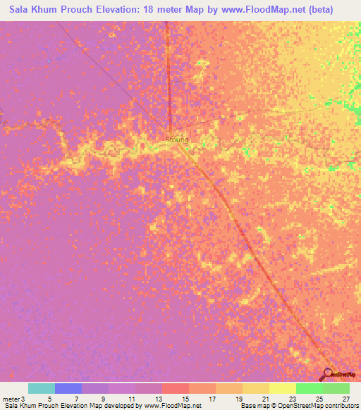 Sala Khum Prouch,Cambodia Elevation Map