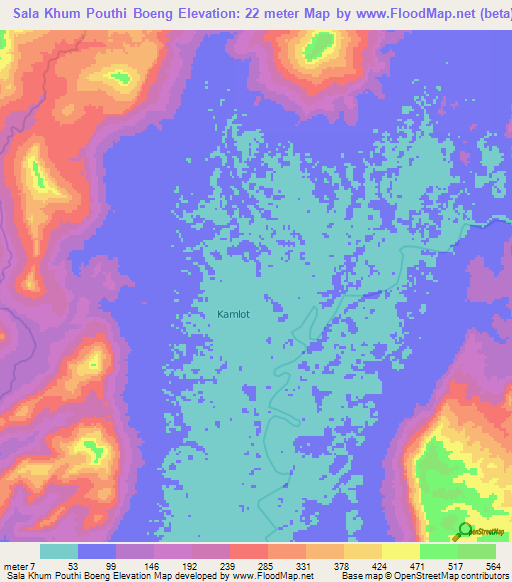Sala Khum Pouthi Boeng,Cambodia Elevation Map