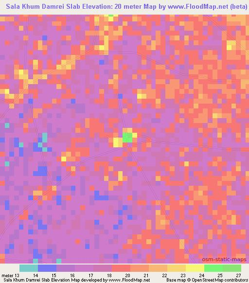 Sala Khum Damrei Slab,Cambodia Elevation Map