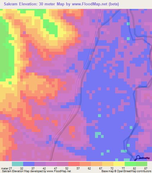 Sakram,Cambodia Elevation Map