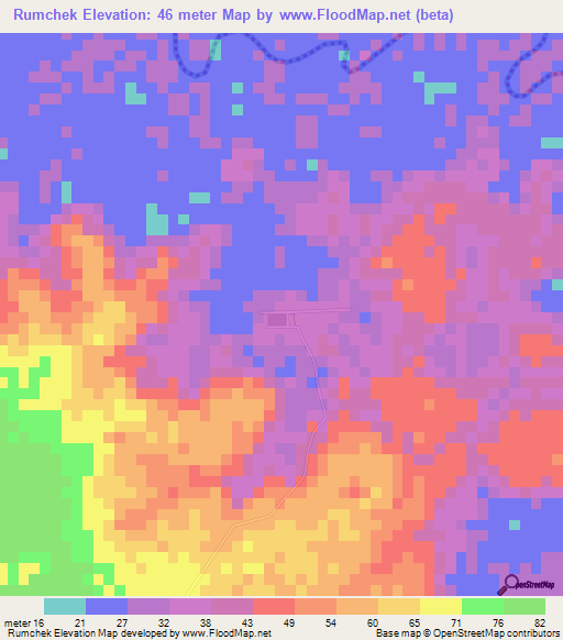 Rumchek,Cambodia Elevation Map