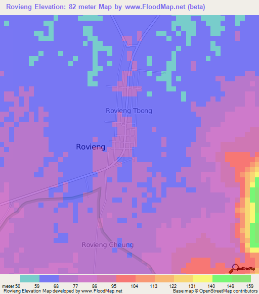 Rovieng,Cambodia Elevation Map