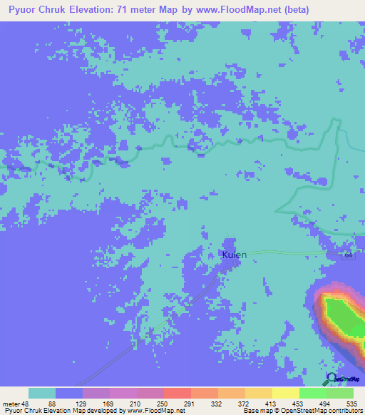 Pyuor Chruk,Cambodia Elevation Map