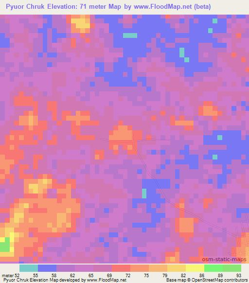 Pyuor Chruk,Cambodia Elevation Map