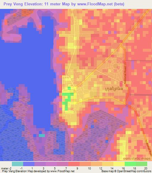 Prey Veng,Cambodia Elevation Map