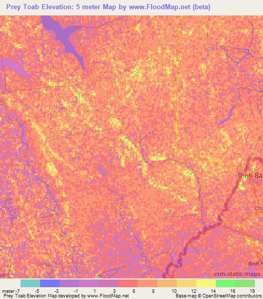 Prey Toab,Cambodia Elevation Map