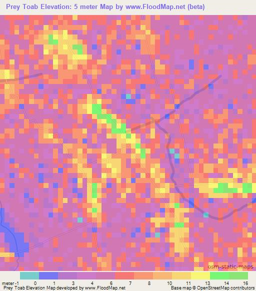 Prey Toab,Cambodia Elevation Map