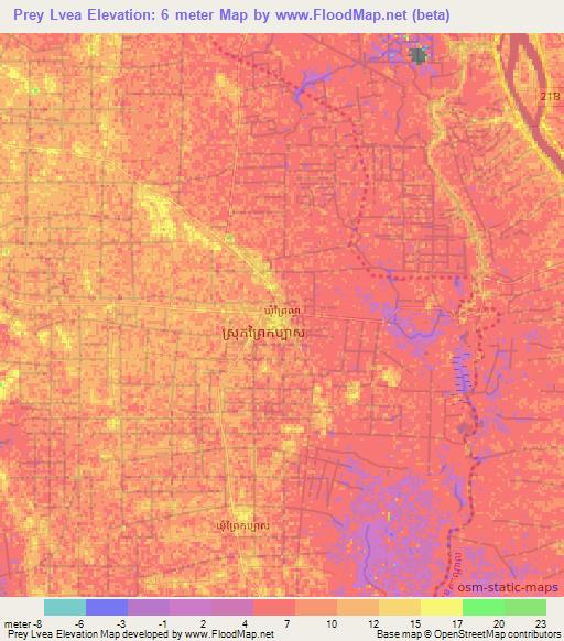 Prey Lvea,Cambodia Elevation Map