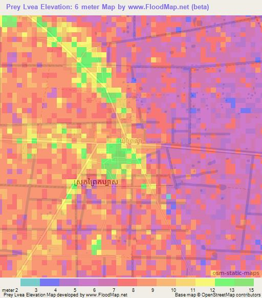 Prey Lvea,Cambodia Elevation Map