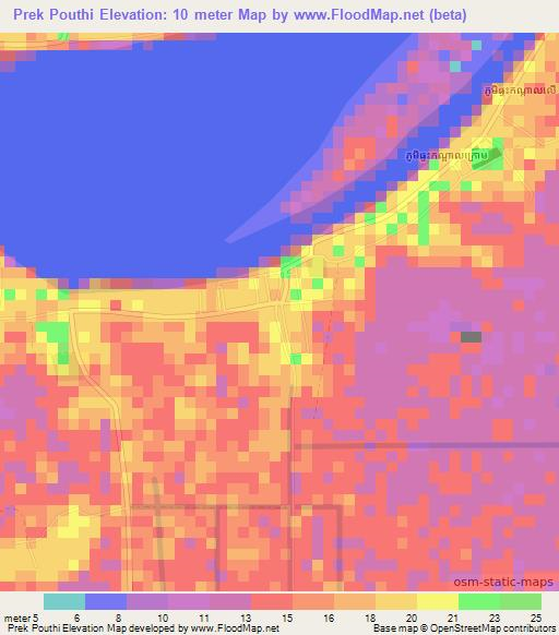 Prek Pouthi,Cambodia Elevation Map