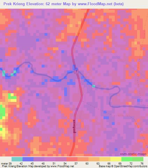 Prek Krieng,Cambodia Elevation Map
