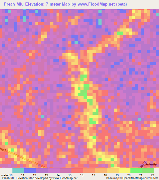 Preah Mlu,Cambodia Elevation Map