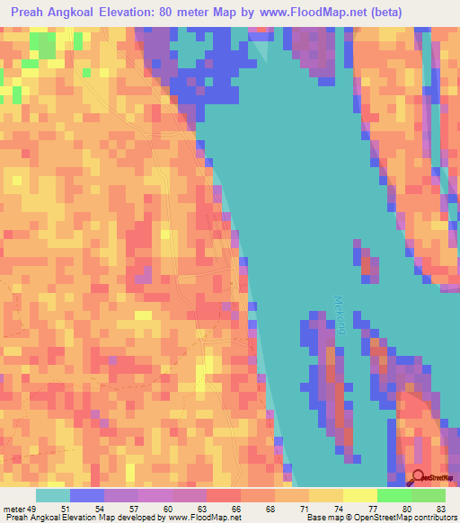 Preah Angkoal,Cambodia Elevation Map