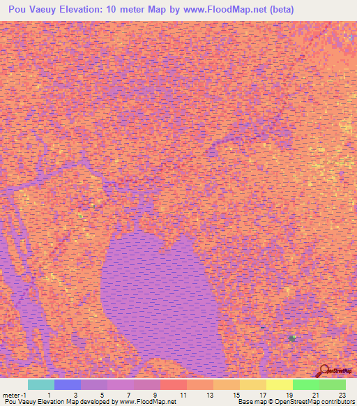 Pou Vaeuy,Cambodia Elevation Map