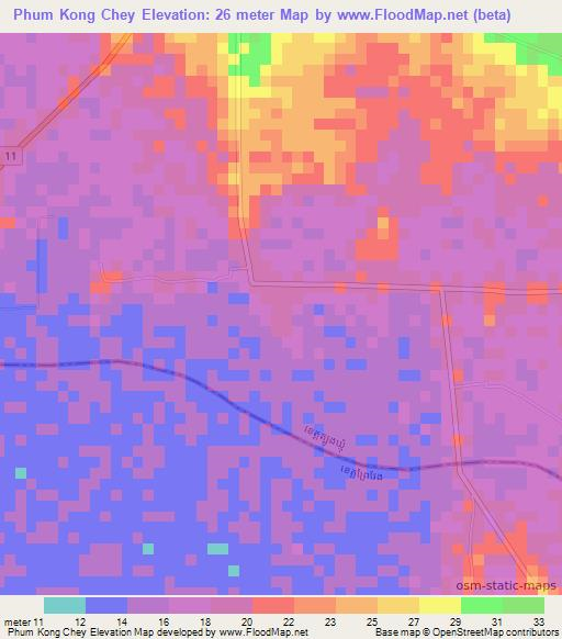 Phum Kong Chey,Cambodia Elevation Map