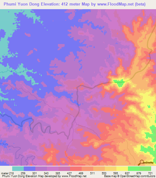 Phumi Yuon Dong,Cambodia Elevation Map
