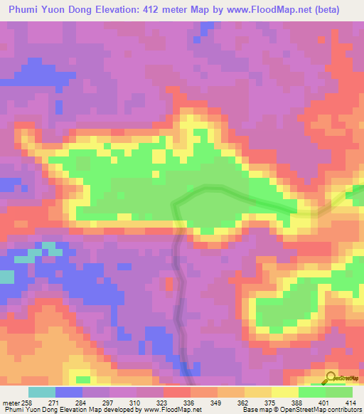 Phumi Yuon Dong,Cambodia Elevation Map