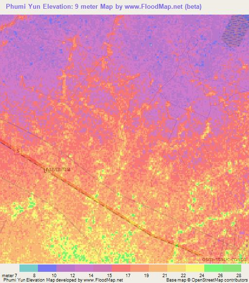 Phumi Yun,Cambodia Elevation Map
