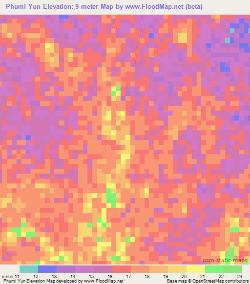 Phumi Yun,Cambodia Elevation Map