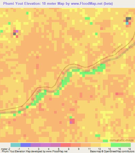 Phumi Yout,Cambodia Elevation Map