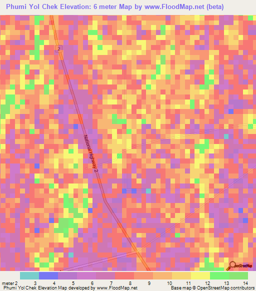 Phumi Yol Chek,Cambodia Elevation Map