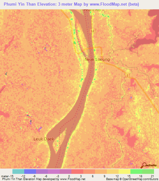 Phumi Yin Than,Cambodia Elevation Map