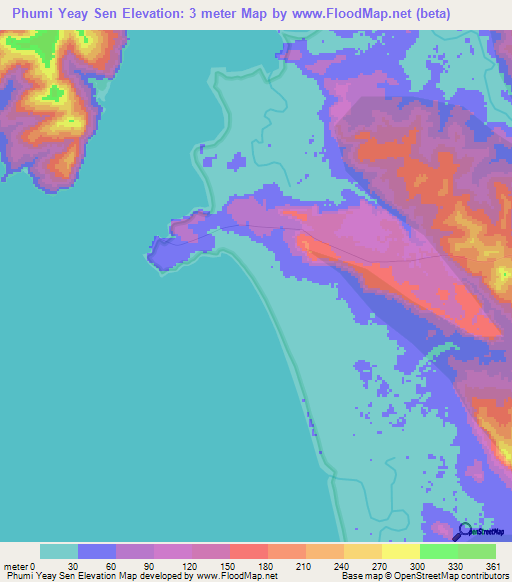Phumi Yeay Sen,Cambodia Elevation Map