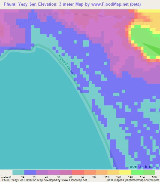 Phumi Yeay Sen,Cambodia Elevation Map