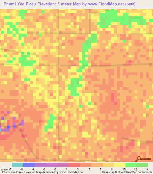 Phumi Yea P'aeu,Cambodia Elevation Map