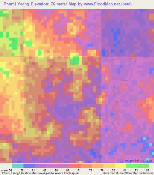 Phumi Yeang,Cambodia Elevation Map