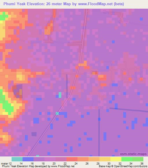 Phumi Yeak,Cambodia Elevation Map