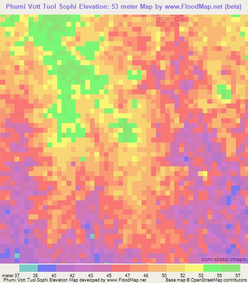 Phumi Vott Tuol Sophi,Cambodia Elevation Map