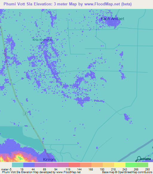 Phumi Vott Sla,Cambodia Elevation Map