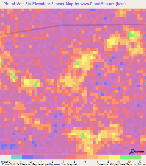 Phumi Vott Sla,Cambodia Elevation Map