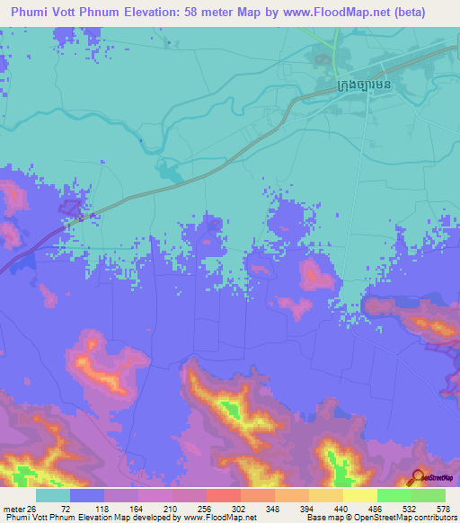 Phumi Vott Phnum,Cambodia Elevation Map