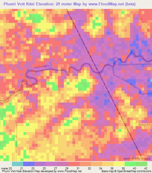 Phumi Vott Kdei,Cambodia Elevation Map