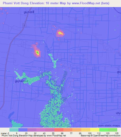 Phumi Vott Dong,Cambodia Elevation Map