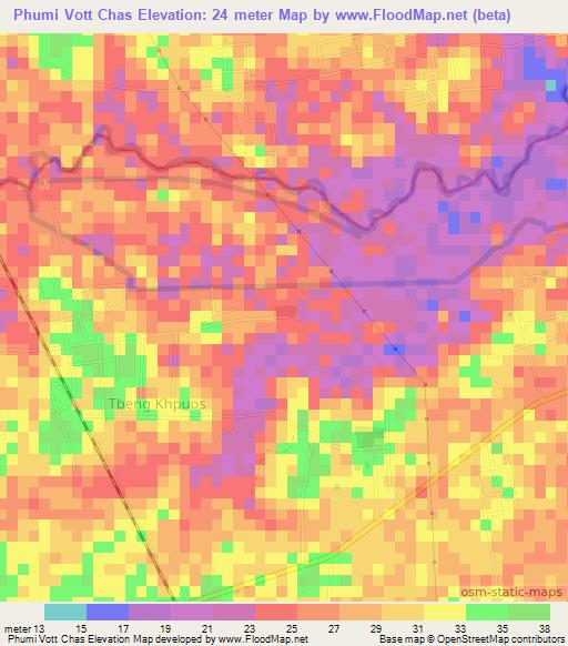 Phumi Vott Chas,Cambodia Elevation Map