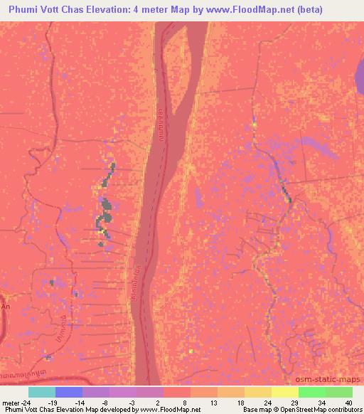 Phumi Vott Chas,Cambodia Elevation Map
