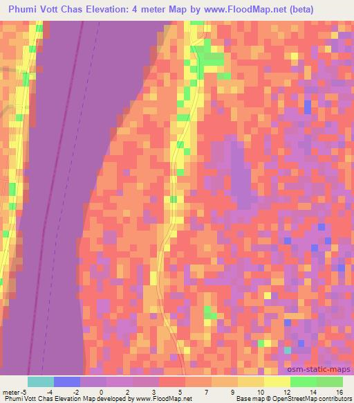 Phumi Vott Chas,Cambodia Elevation Map