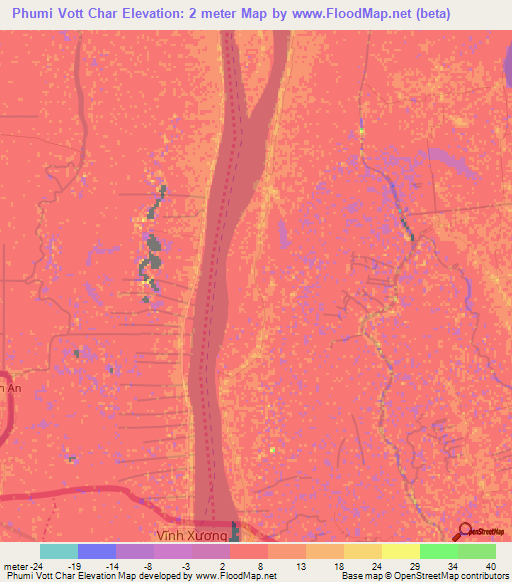 Phumi Vott Char,Cambodia Elevation Map