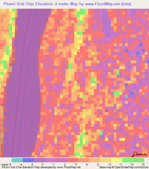 Phumi Vott Char,Cambodia Elevation Map