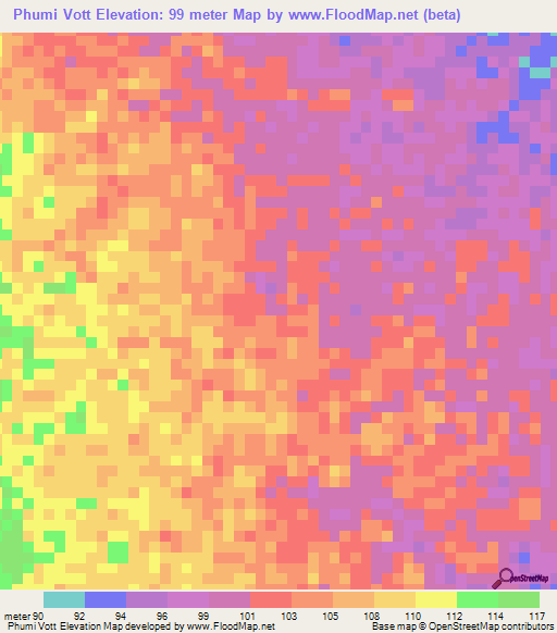 Phumi Vott,Cambodia Elevation Map