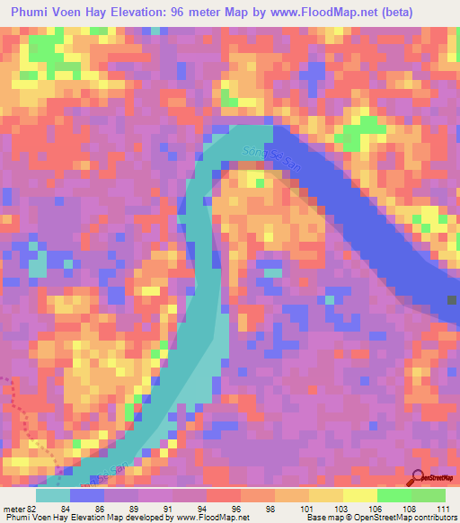 Phumi Voen Hay,Cambodia Elevation Map
