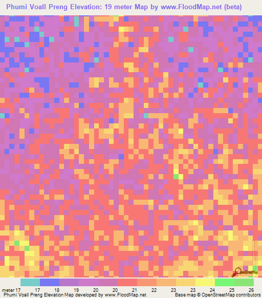 Phumi Voall Preng,Cambodia Elevation Map